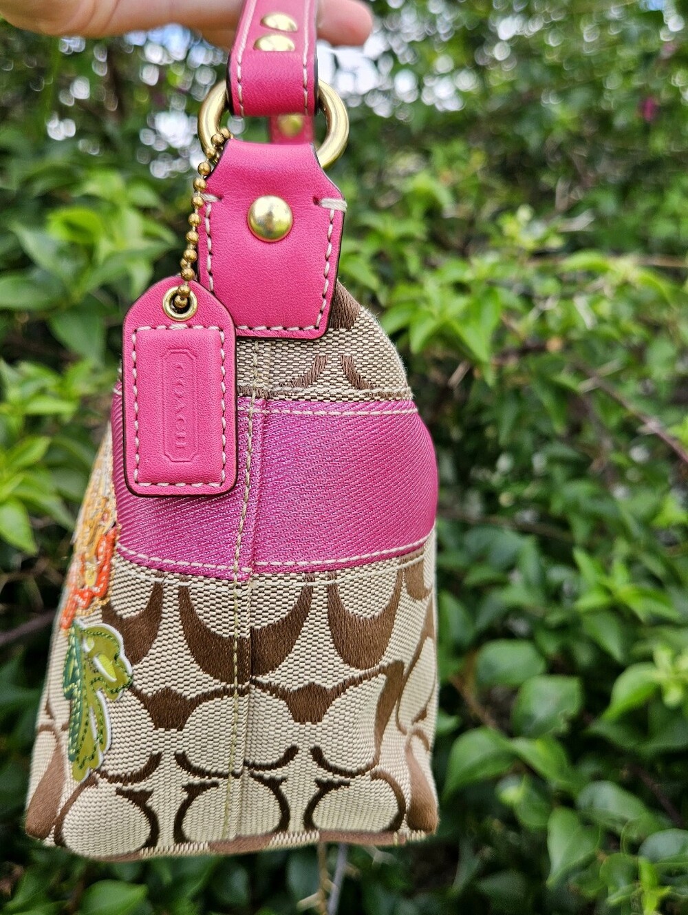 Coach 41420 Signature Floral Appliqué Pink Shoulder Bag Rare Y2K - Picture 4 of 11